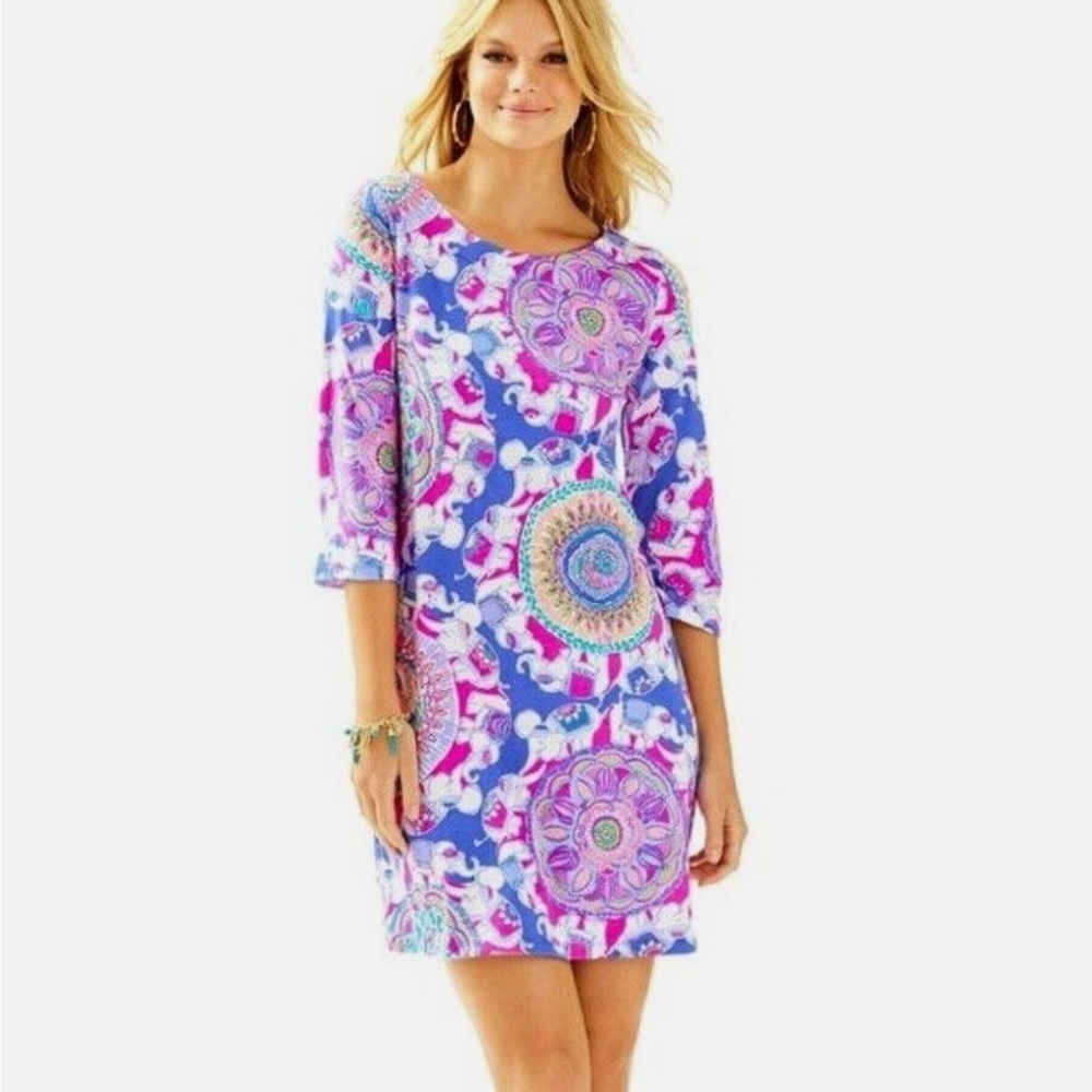 Lilly Pulitzer Bay Dress Play That Trunky Music purple elephant medallion XS